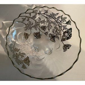 Vintage Silver City Flanders Poppy Sterling Overlay Fluted 4 Footed Bowl Measuri
